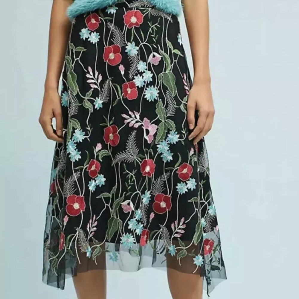 NWT Anthropologie Eva Floral Embroidered Skirt